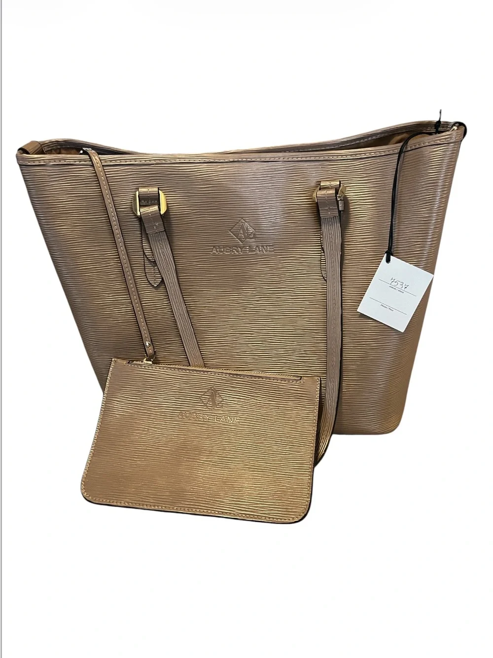 Aubry Lane Joelle Womens Structured Textured Metallic Tan Leather Tote Bag Purse